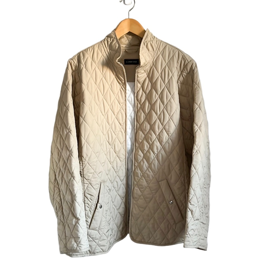 Lands’End Lightweight Quilted Tan Beige Zipper Spring or Fall Jacket